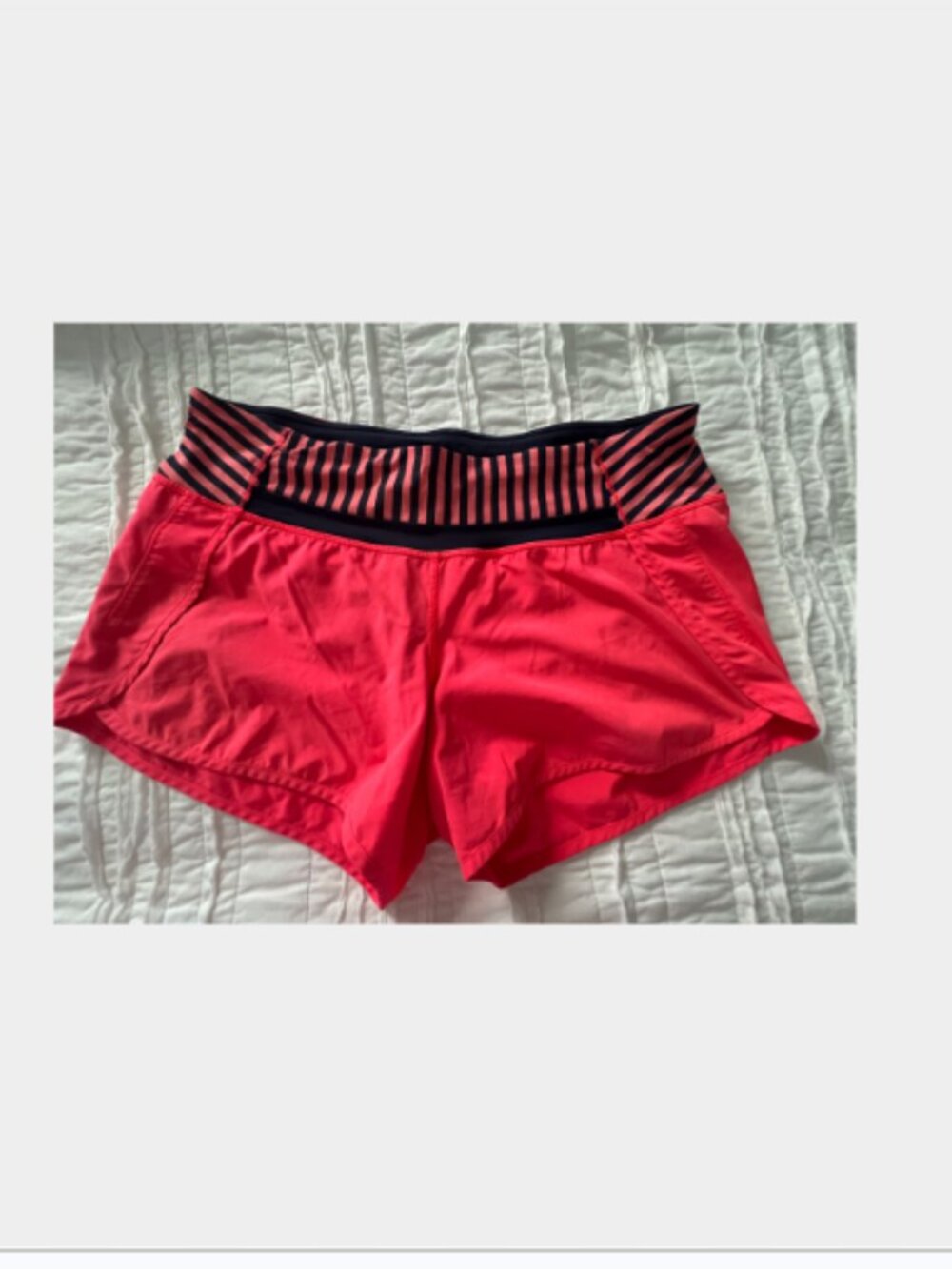Lululemon Speed Up LR Lined Short 2.5" – Bright Coral/Navy Stripe – Size 8